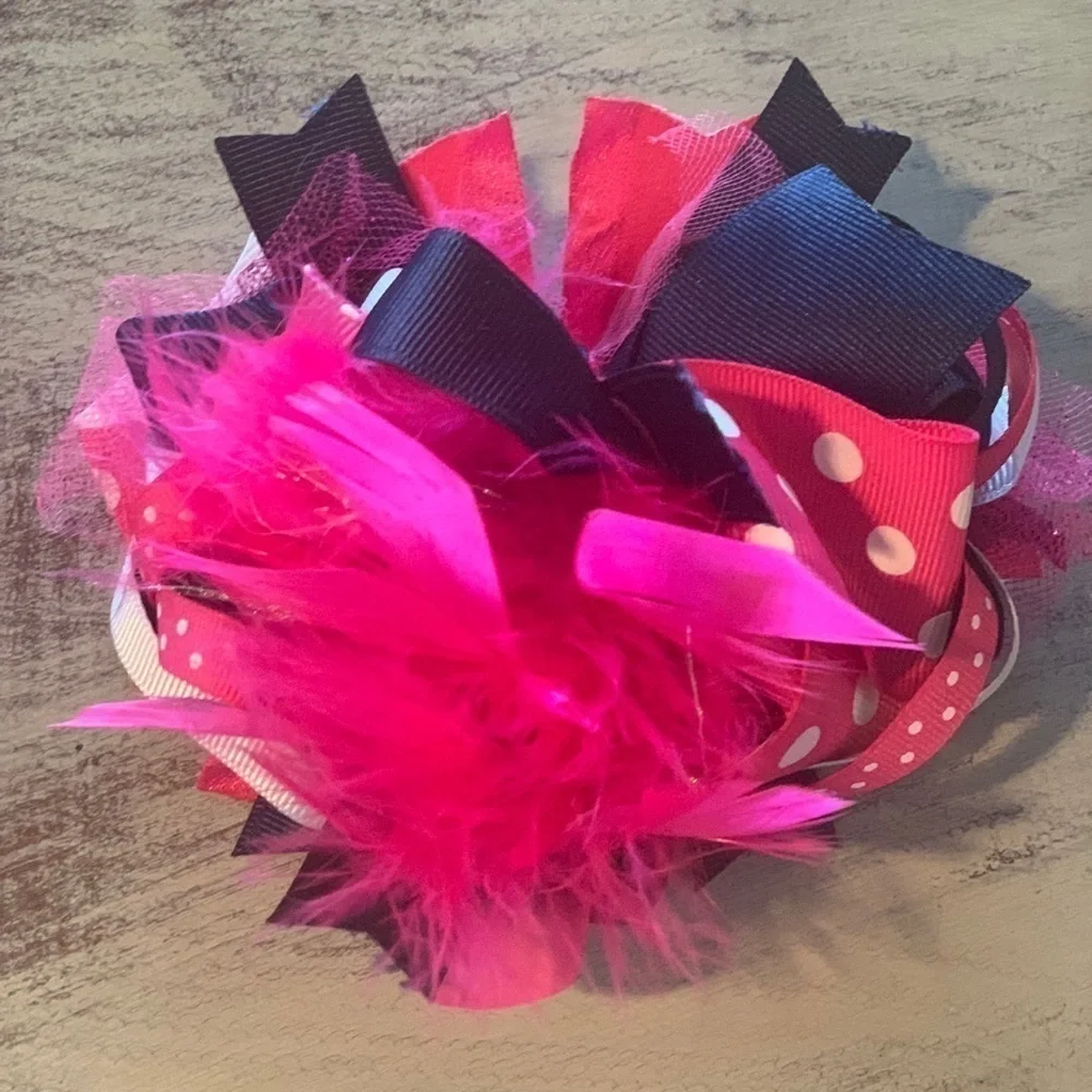Set of Girls Custom Navy & Pink Bows.​​​​​​​​​